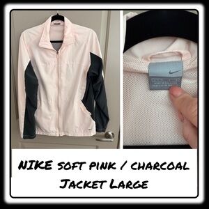 NIKE soft pink / charcoal L/W zippered jacket with pockets & mesh lining LARGE